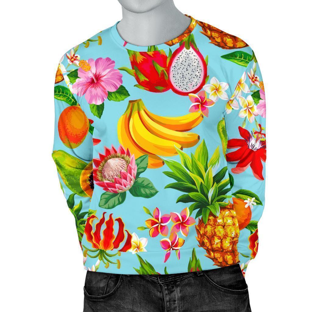 Hawaiian Tropical Fruits Pattern Print Men's Crewneck Sweatshirt GearFrost