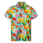 Hawaiian Tropical Fruits Pattern Print Men's Short Sleeve Shirt