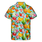 Hawaiian Tropical Fruits Pattern Print Men's Short Sleeve Shirt
