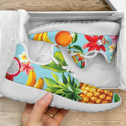 Hawaiian Tropical Fruits Pattern Print Mesh Knit Shoes GearFrost