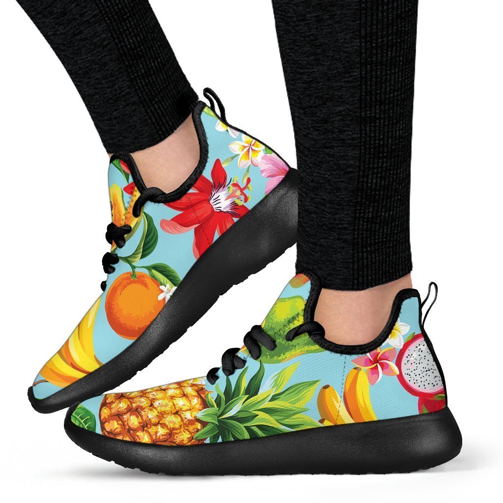 Hawaiian Tropical Fruits Pattern Print Mesh Knit Shoes GearFrost