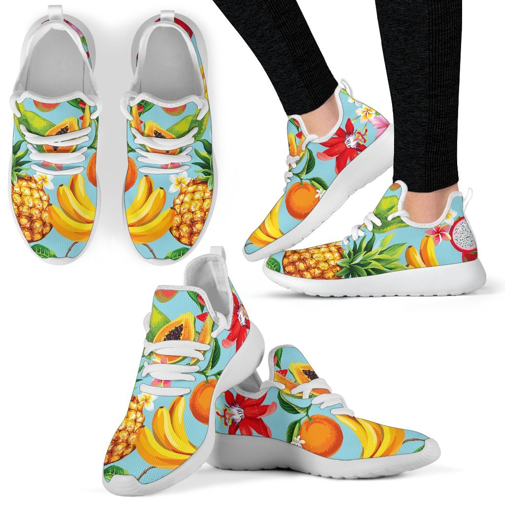 Hawaiian Tropical Fruits Pattern Print Mesh Knit Shoes GearFrost