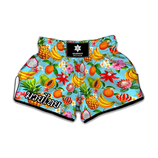 Hawaiian Tropical Fruits Pattern Print Muay Thai Boxing Shorts