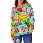 Hawaiian Tropical Fruits Pattern Print Off Shoulder Sweatshirt GearFrost