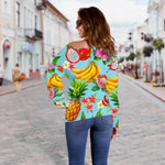 Hawaiian Tropical Fruits Pattern Print Off Shoulder Sweatshirt GearFrost