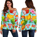 Hawaiian Tropical Fruits Pattern Print Off The Shoulder Sweatshirt