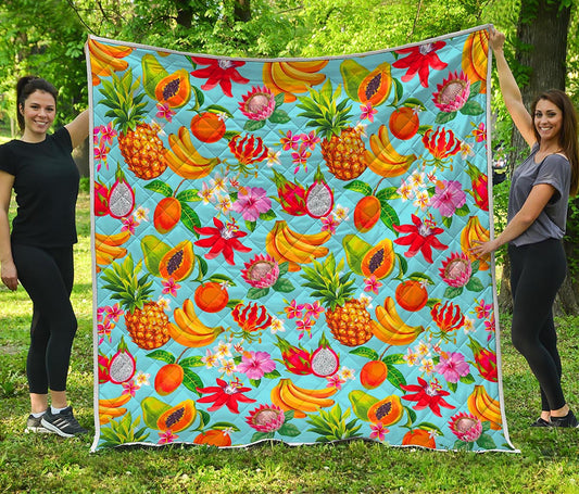 Hawaiian Tropical Fruits Pattern Print Quilt