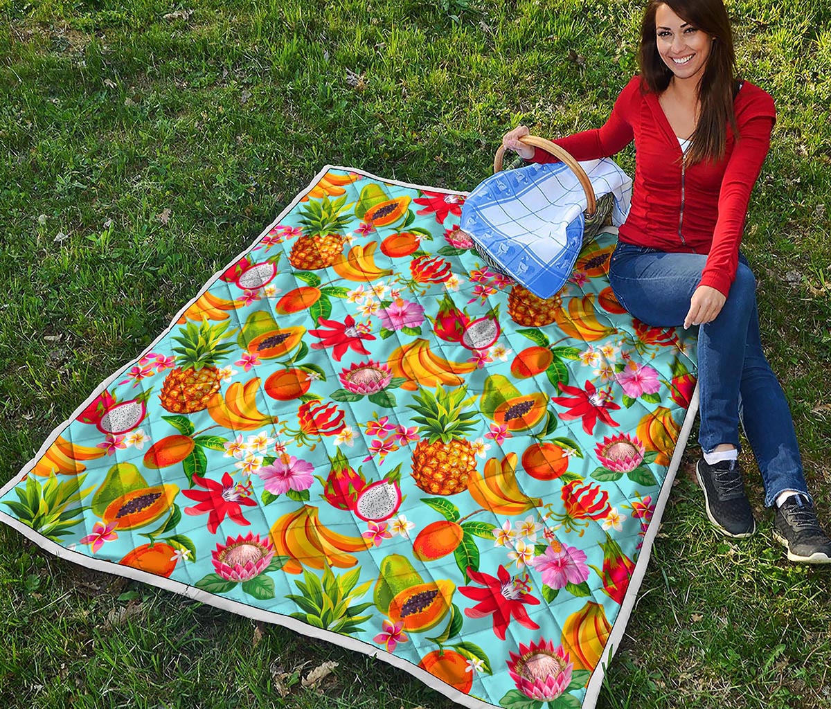 Hawaiian Tropical Fruits Pattern Print Quilt