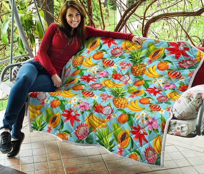 Hawaiian Tropical Fruits Pattern Print Quilt