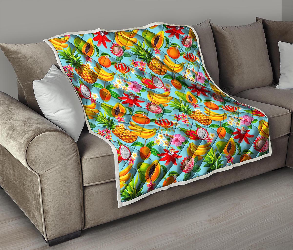 Hawaiian Tropical Fruits Pattern Print Quilt