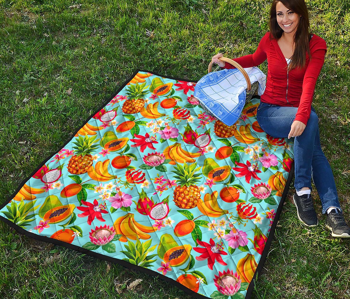Hawaiian Tropical Fruits Pattern Print Quilt