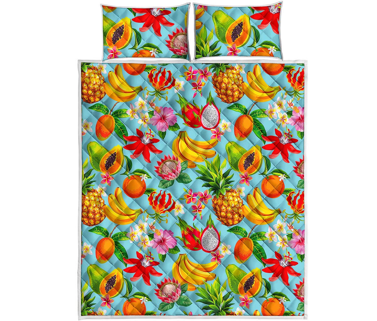 Hawaiian Tropical Fruits Pattern Print Quilt Bed Set