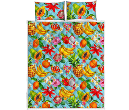 Hawaiian Tropical Fruits Pattern Print Quilt Bed Set