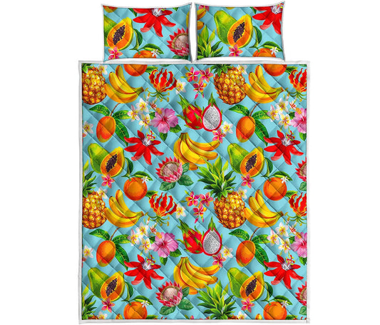 Hawaiian Tropical Fruits Pattern Print Quilt Bed Set