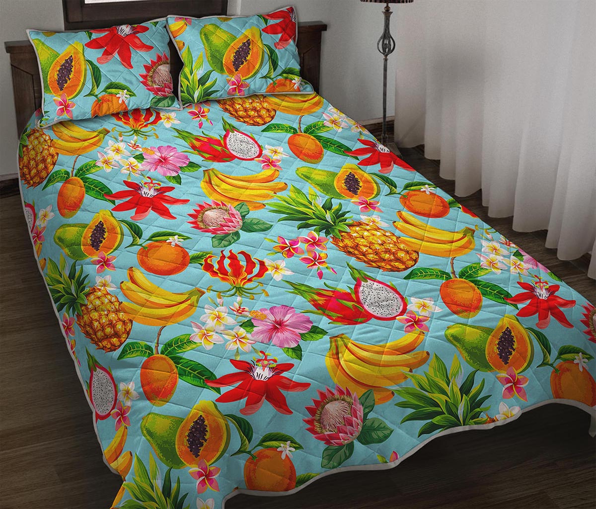 Hawaiian Tropical Fruits Pattern Print Quilt Bed Set