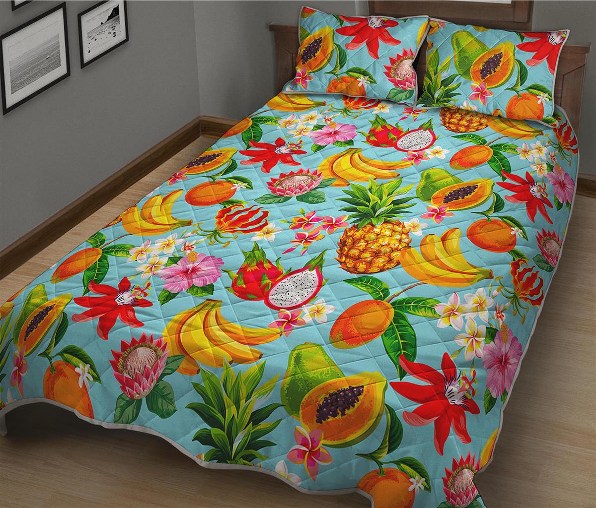 Hawaiian Tropical Fruits Pattern Print Quilt Bed Set