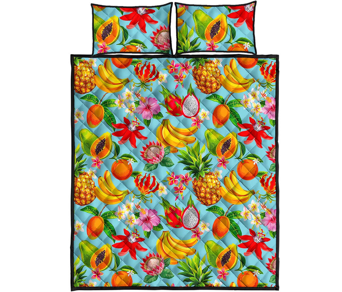 Hawaiian Tropical Fruits Pattern Print Quilt Bed Set