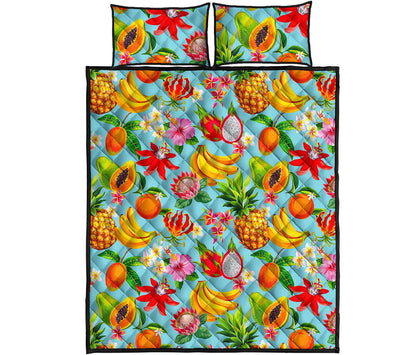 Hawaiian Tropical Fruits Pattern Print Quilt Bed Set