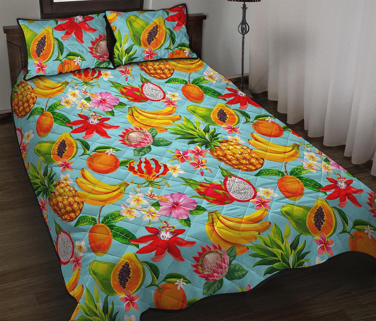 Hawaiian Tropical Fruits Pattern Print Quilt Bed Set