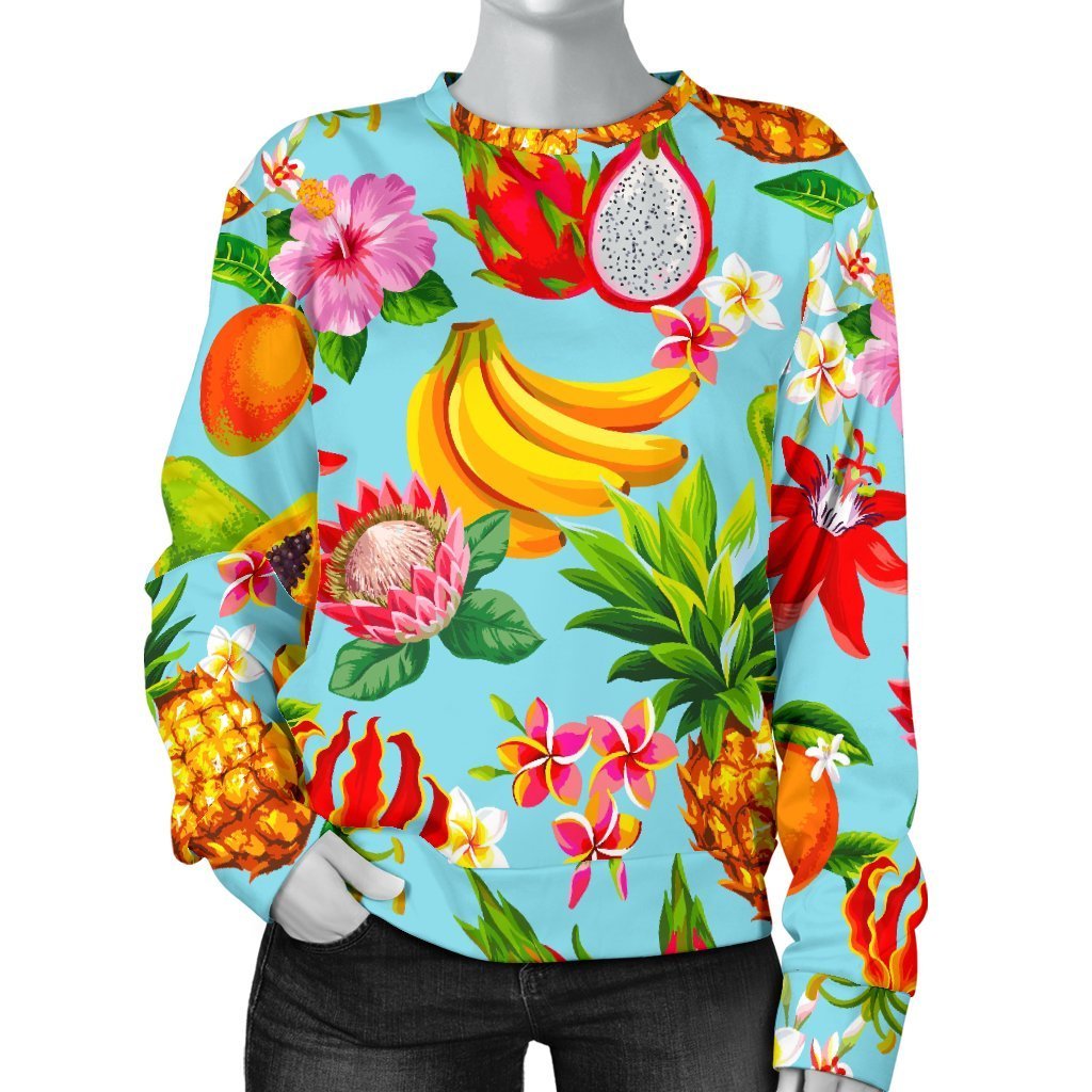 Hawaiian Tropical Fruits Pattern Print Women's Crewneck Sweatshirt GearFrost