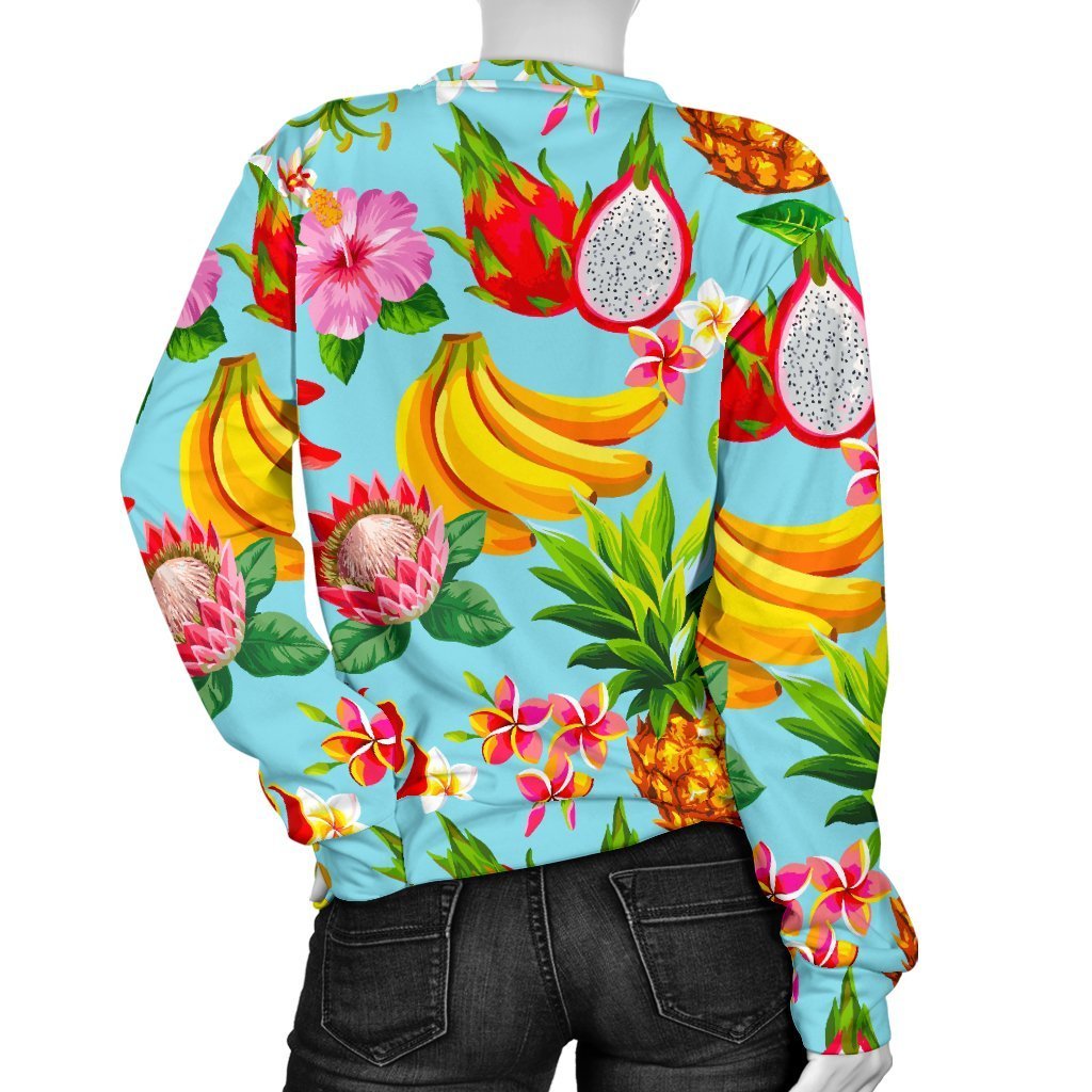 Hawaiian Tropical Fruits Pattern Print Women's Crewneck Sweatshirt GearFrost