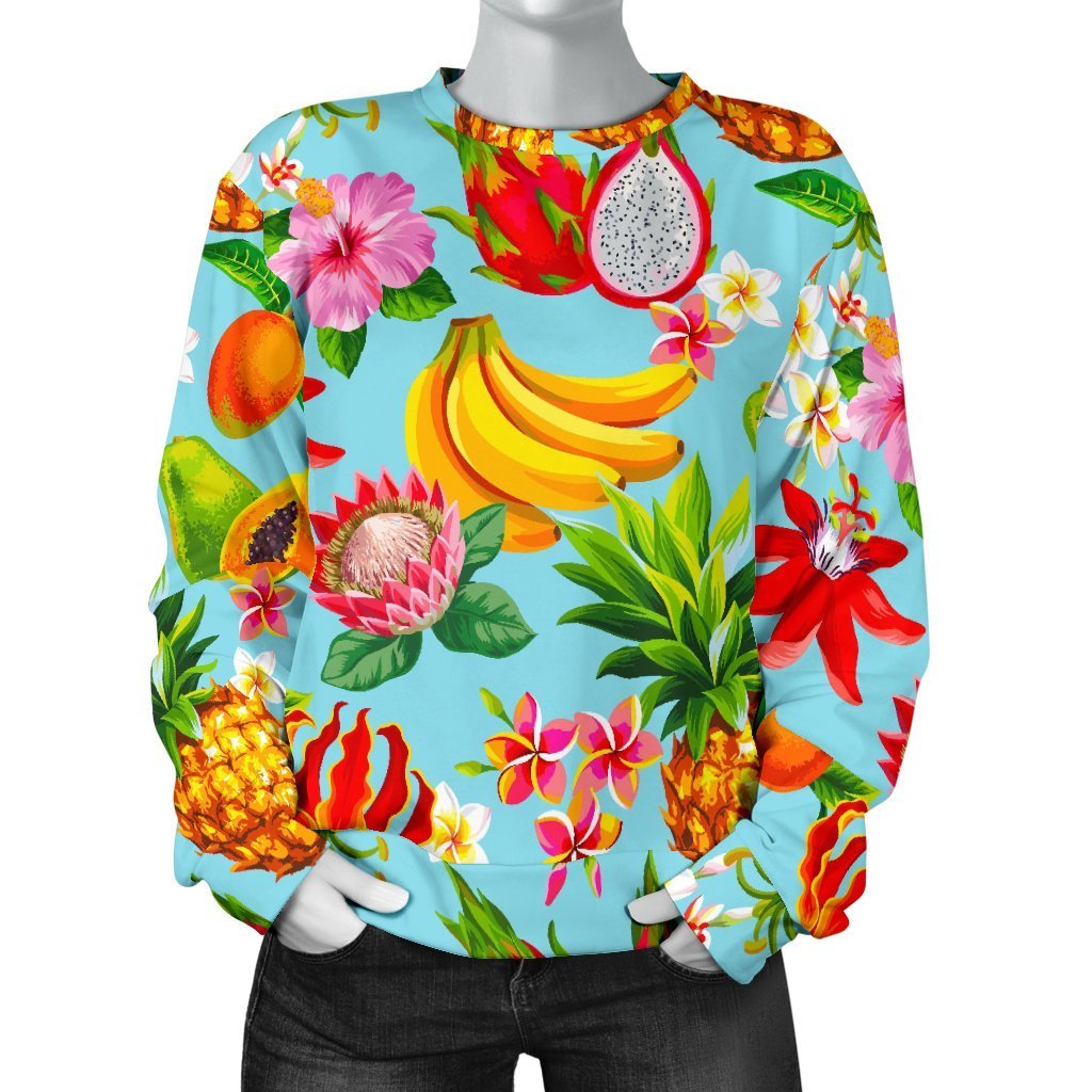 Hawaiian Tropical Fruits Pattern Print Women's Crewneck Sweatshirt GearFrost