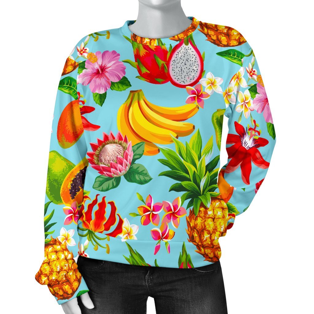 Hawaiian Tropical Fruits Pattern Print Women's Crewneck Sweatshirt GearFrost