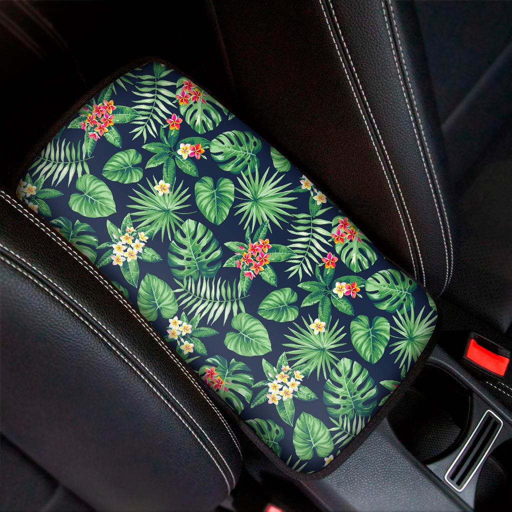 Hawaiian Tropical Leaves Pattern Print Car Center Console Cover