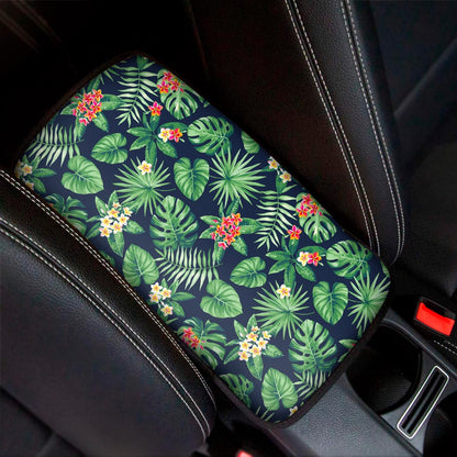 Hawaiian Tropical Leaves Pattern Print Car Center Console Cover