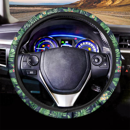 Hawaiian Tropical Leaves Pattern Print Car Steering Wheel Cover