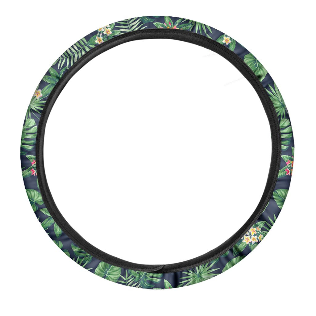 Hawaiian Tropical Leaves Pattern Print Car Steering Wheel Cover