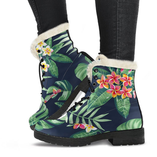Hawaiian Tropical Leaves Pattern Print Comfy Boots GearFrost