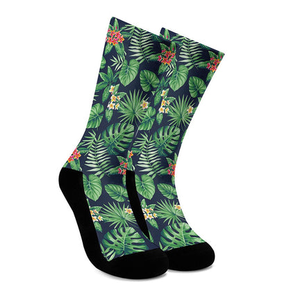 Hawaiian Tropical Leaves Pattern Print Crew Socks