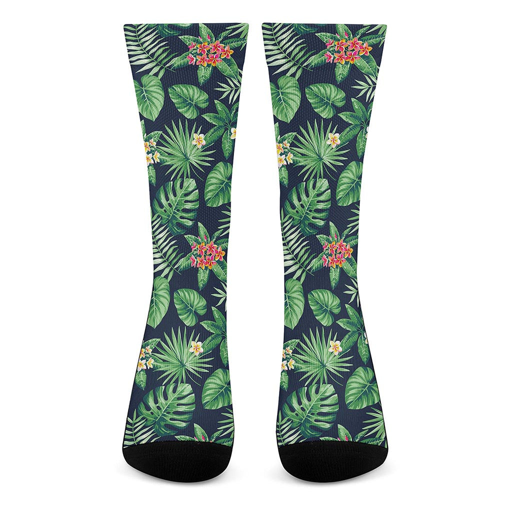 Hawaiian Tropical Leaves Pattern Print Crew Socks