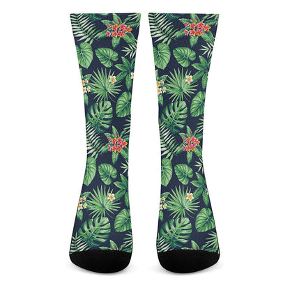 Hawaiian Tropical Leaves Pattern Print Crew Socks
