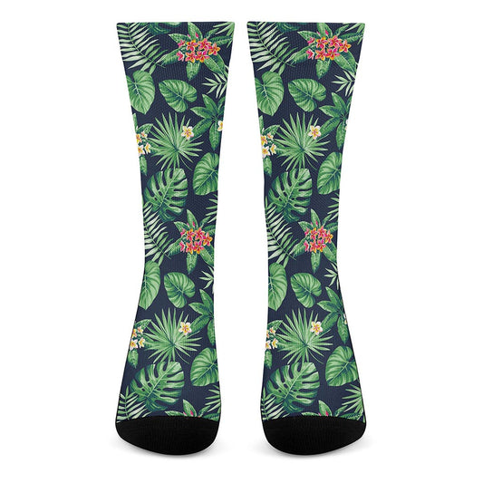 Hawaiian Tropical Leaves Pattern Print Crew Socks