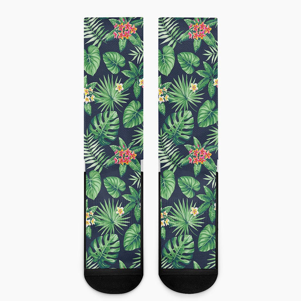 Hawaiian Tropical Leaves Pattern Print Crew Socks