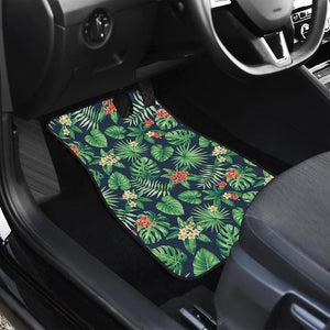 Hawaiian Tropical Leaves Pattern Print Front and Back Car Floor Mats