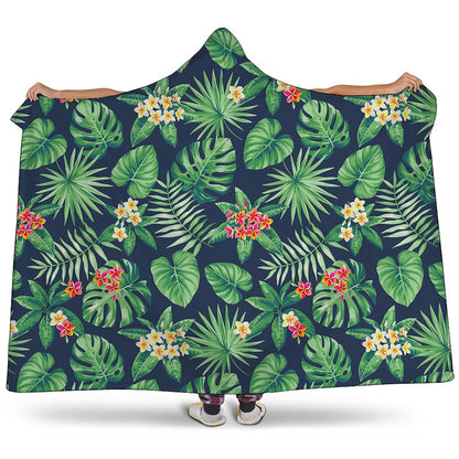 Hawaiian Tropical Leaves Pattern Print Hooded Blanket