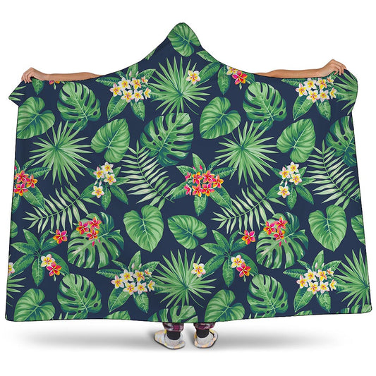 Hawaiian Tropical Leaves Pattern Print Hooded Blanket