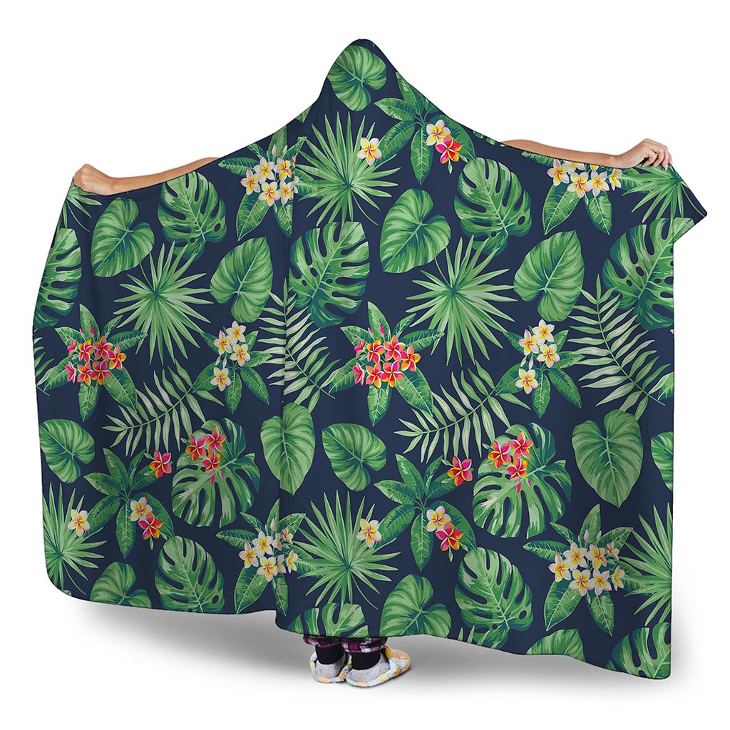 Hawaiian Tropical Leaves Pattern Print Hooded Blanket