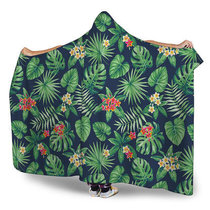 Hawaiian Tropical Leaves Pattern Print Hooded Blanket
