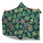 Hawaiian Tropical Leaves Pattern Print Hooded Blanket