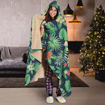 Hawaiian Tropical Leaves Pattern Print Hooded Blanket