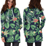 Hawaiian Tropical Leaves Pattern Print Hoodie Dress GearFrost