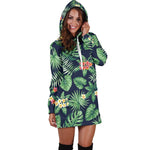 Hawaiian Tropical Leaves Pattern Print Hoodie Dress GearFrost