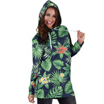 Hawaiian Tropical Leaves Pattern Print Hoodie Dress GearFrost