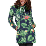 Hawaiian Tropical Leaves Pattern Print Hoodie Dress GearFrost