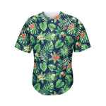 Hawaiian Tropical Leaves Pattern Print Men's Baseball Jersey