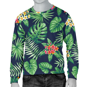 Hawaiian Tropical Leaves Pattern Print Men's Crewneck Sweatshirt GearFrost